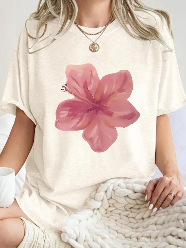 Floral Print Casual Summer Top Round Neck Short - Adult & Kids T-Shirts, Sweatshirts & Hoodies apparel design preview 1