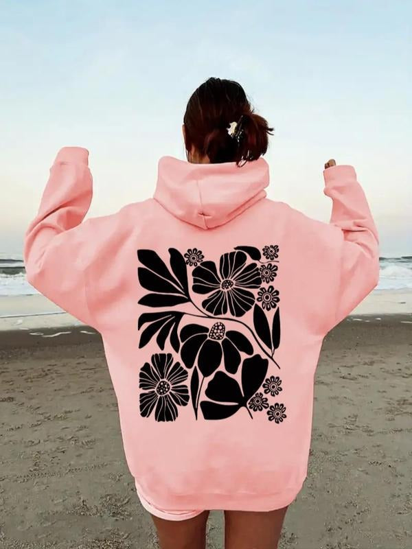 Floral Print Drop Shoulder Drawstring Casual Kangaroo - Adult & Kids T-Shirts, Sweatshirts & Hoodies apparel design preview 1