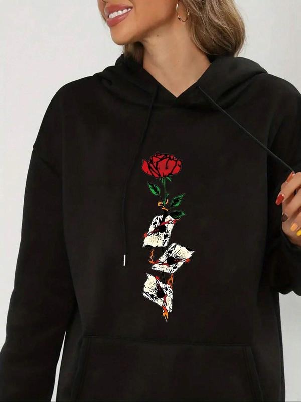 Floral Print Drop Shoulder Drawstring Casual Pocket - Adult & Kids T-Shirts, Sweatshirts & Hoodies apparel design preview 1