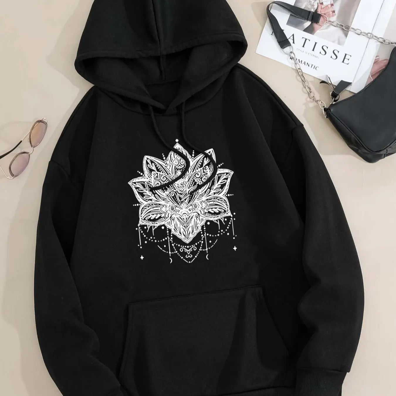 Floral Print Drop Shoulder Drawstring Casual Pocket - Adult & Kids T-Shirts, Sweatshirts & Hoodies apparel design preview 1