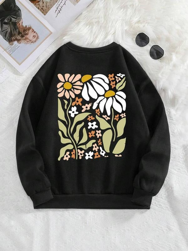 Floral Print Drop Shoulder Casual Round Neck Fall - Adult & Kids T-Shirts, Sweatshirts & Hoodies apparel design preview 1