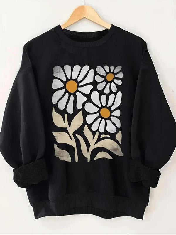 Floral Print Drop Shoulder Casual Round Neck Fall - Adult & Kids T-Shirts, Sweatshirts & Hoodies apparel design preview 1