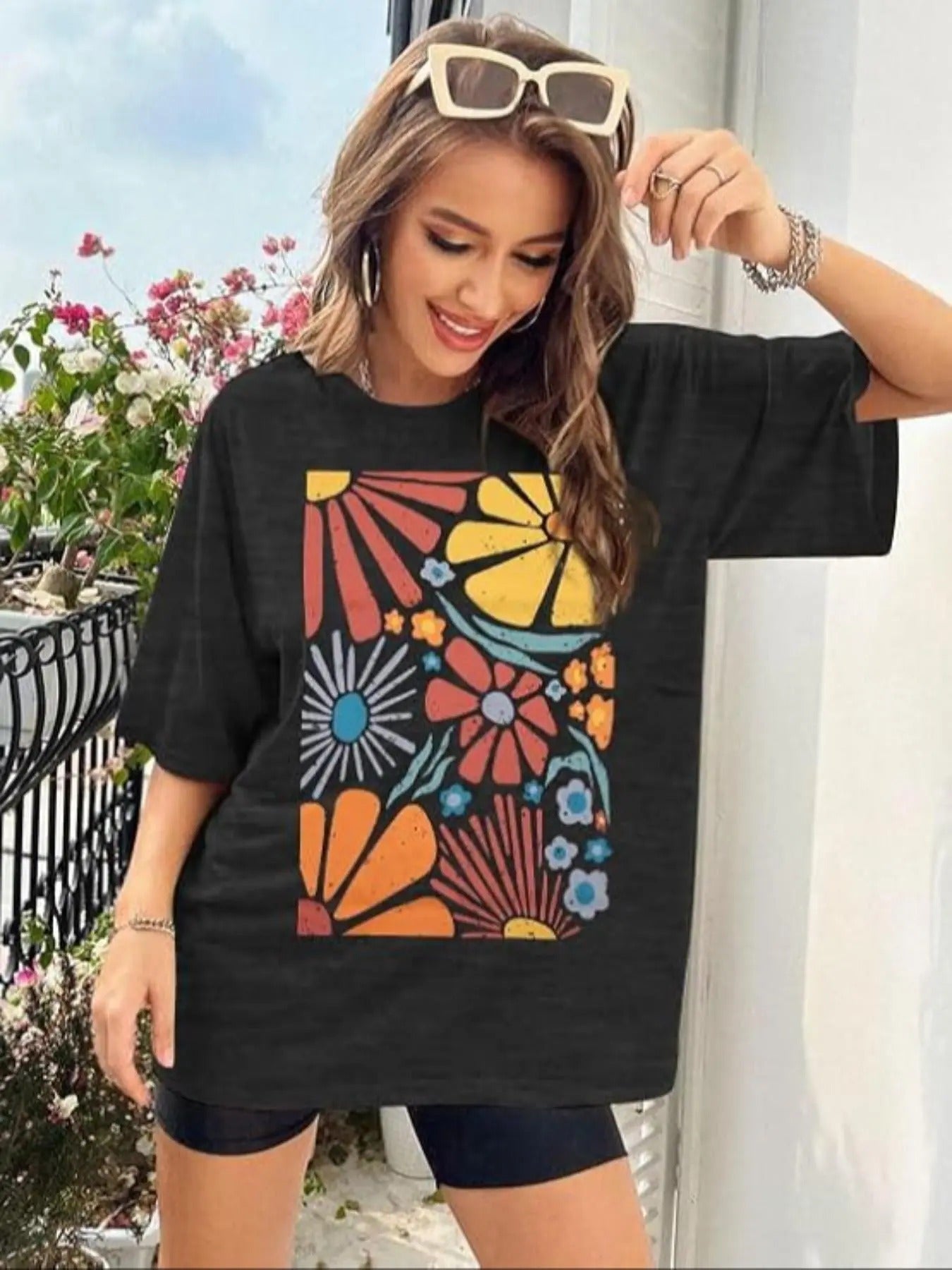 Floral Print Drop Shoulder Casual Half Sleeve Round - Adult & Kids T-Shirts, Sweatshirts & Hoodies apparel design preview 1