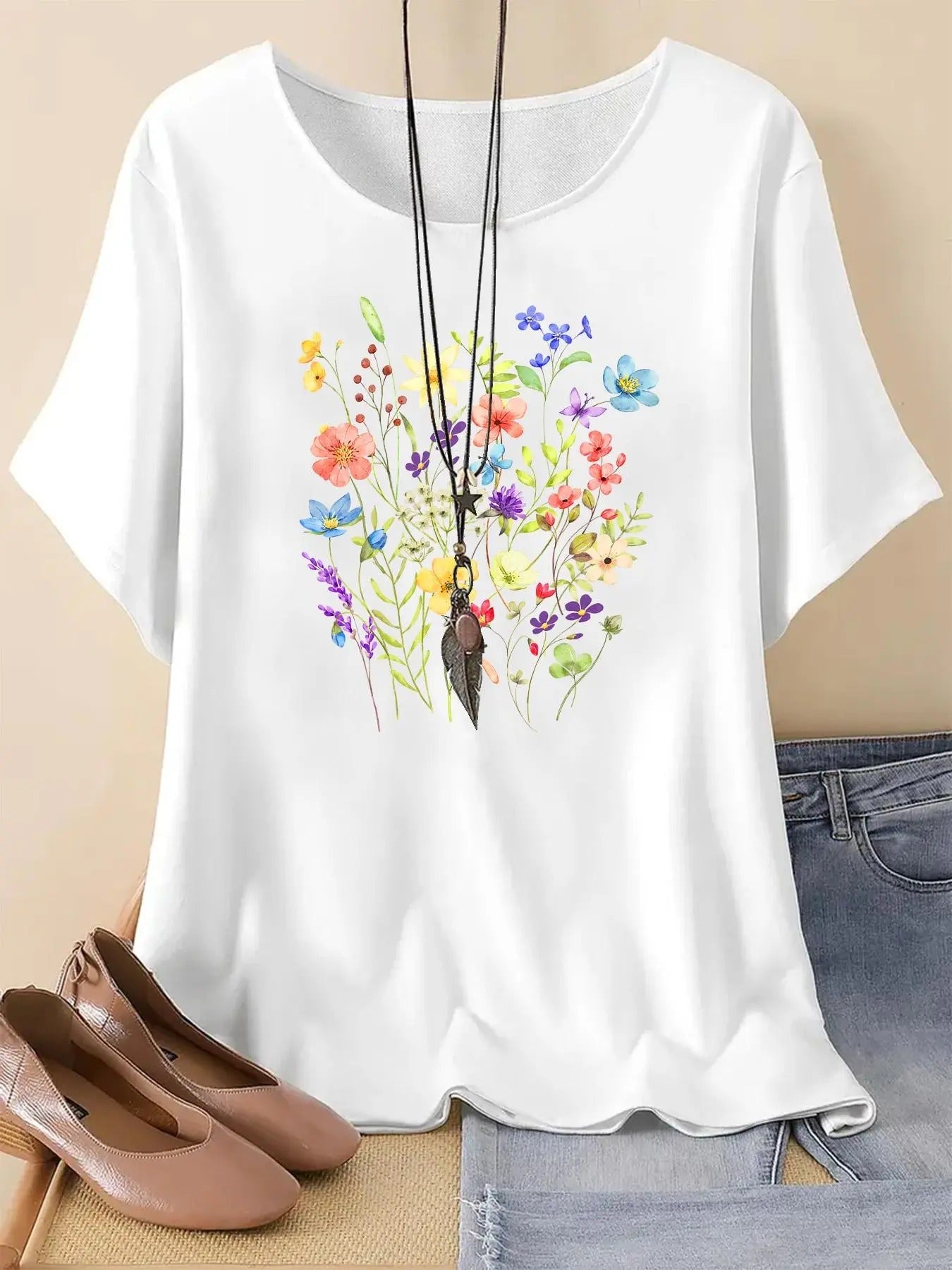 Floral Print Round Neck Vintage Casual Short Sleeve - Adult & Kids T-Shirts, Sweatshirts & Hoodies apparel design preview 1