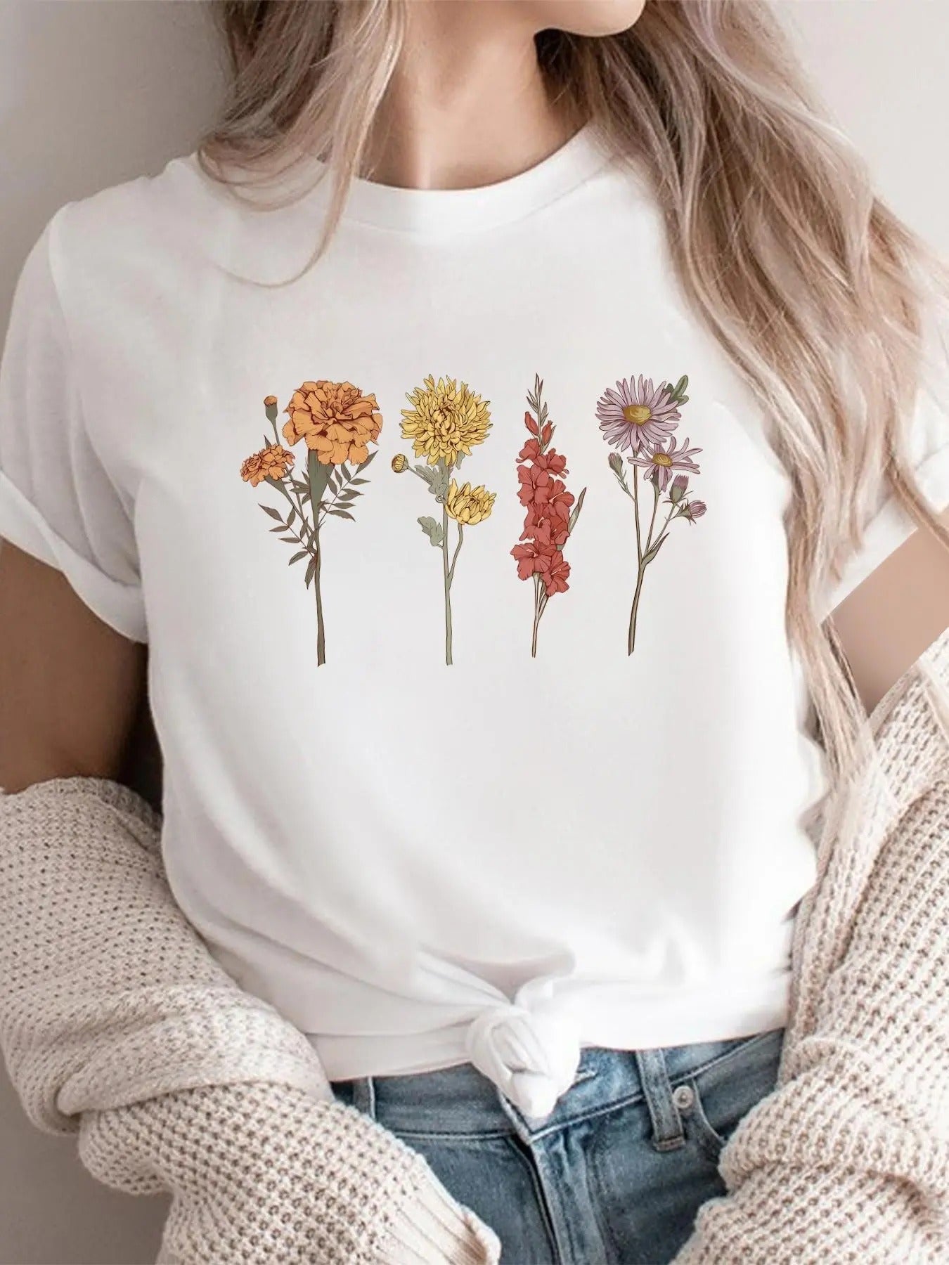 Floral Print Round Neck Casual Short Sleeve Summer - Adult & Kids T-Shirts, Sweatshirts & Hoodies apparel design preview 1
