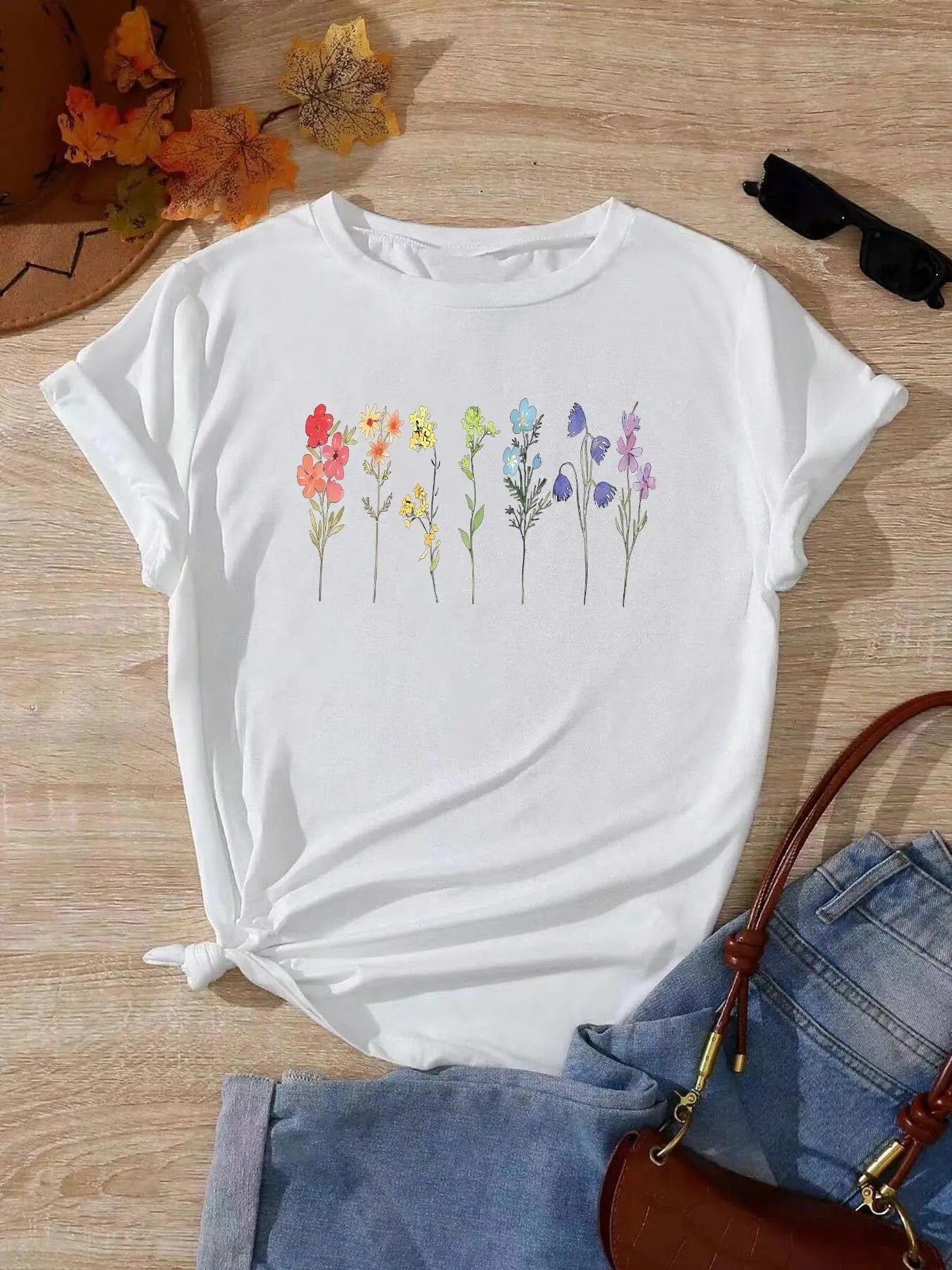 Floral Print Round Neck Casual Short Sleeve Crew Top - Adult & Kids T-Shirts, Sweatshirts & Hoodies apparel design preview 1
