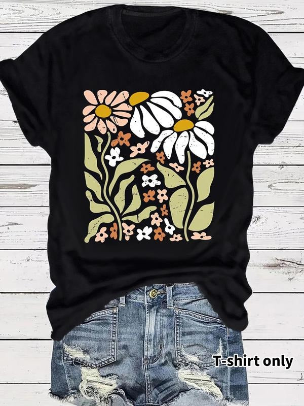 Floral Print Round Neck Casual Short Sleeve Crew - Adult & Kids T-Shirts, Sweatshirts & Hoodies apparel design preview 1