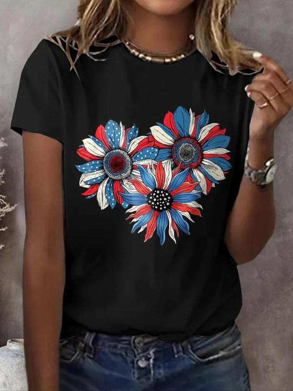 Floral Print Round Neck Casual Short Sleeve Crew - Adult & Kids T-Shirts, Sweatshirts & Hoodies apparel design preview 1