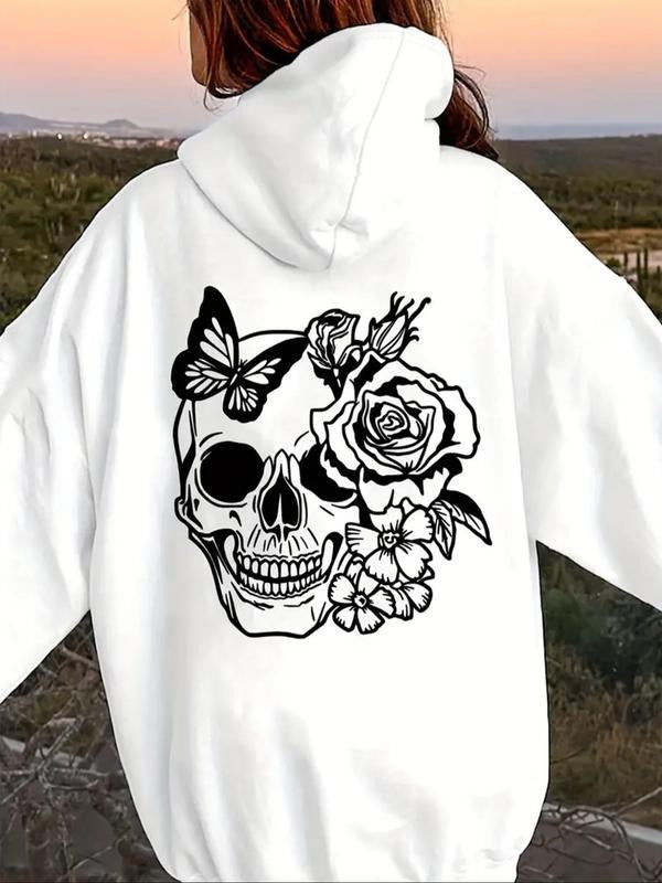 Floral Skull Print Drawstring Pocket Casual Drop - Adult & Kids T-Shirts, Sweatshirts & Hoodies apparel design preview 1