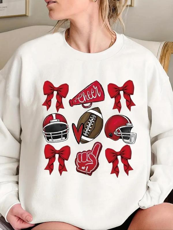 Football Bow Print Drop Shoulder Casual Round Neck - Adult & Kids T-Shirts, Sweatshirts & Hoodies apparel design preview 1