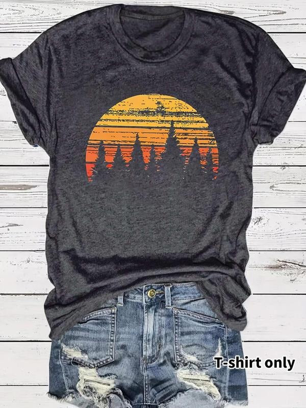 Forest Sunset Print Round Neck Casual Short Sleeve - Adult & Kids T-Shirts, Sweatshirts & Hoodies apparel design preview 1