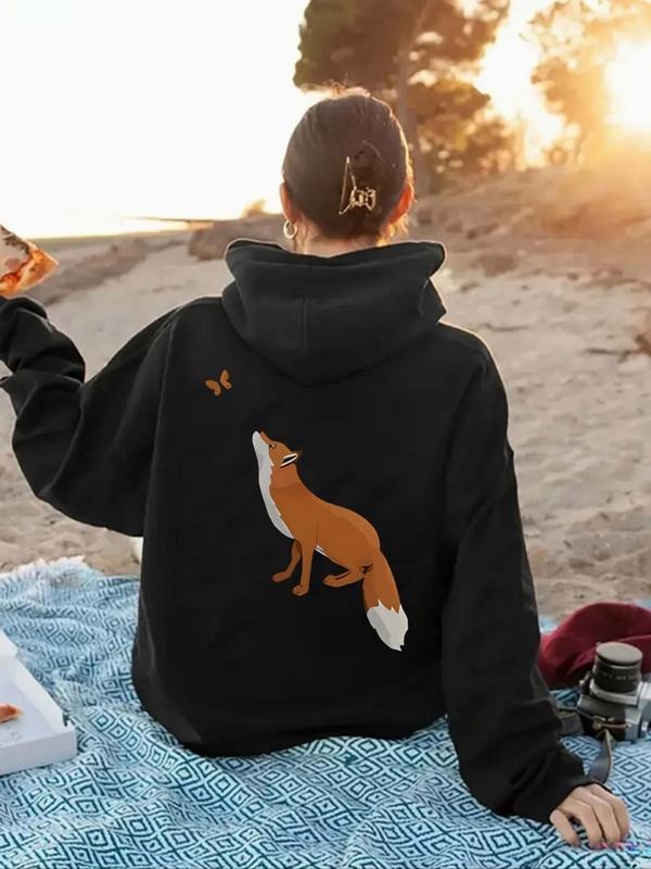 Fox Butterfly Print Drop Shoulder Casual Drawstring - Adult & Kids T-Shirts, Sweatshirts & Hoodies apparel design preview 1