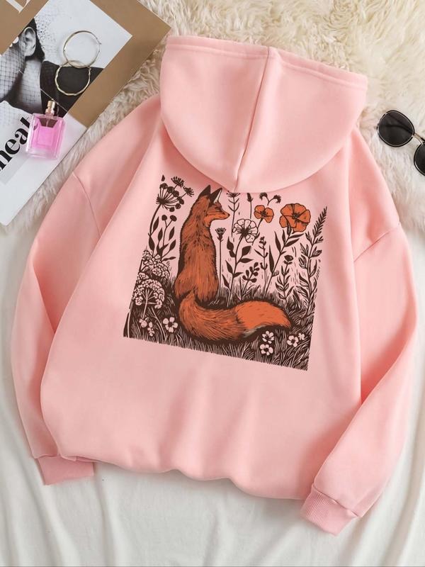 Fox Floral Print Drop Shoulder Casual Drawstring - Adult & Kids T-Shirts, Sweatshirts & Hoodies apparel design preview 1