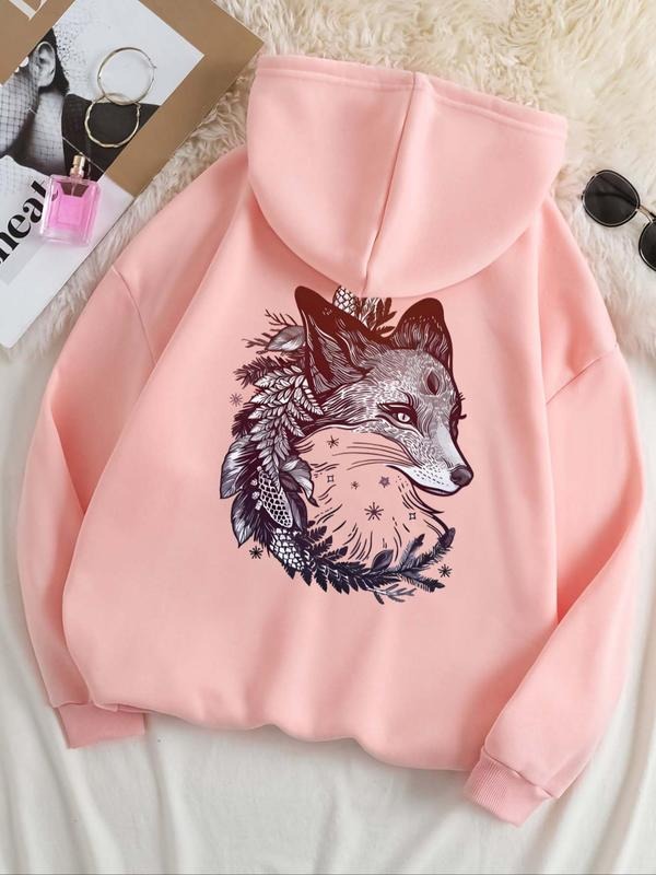 Fox Print Drop Shoulder Drawstring Casual Pocket - Adult & Kids T-Shirts, Sweatshirts & Hoodies apparel design preview 1