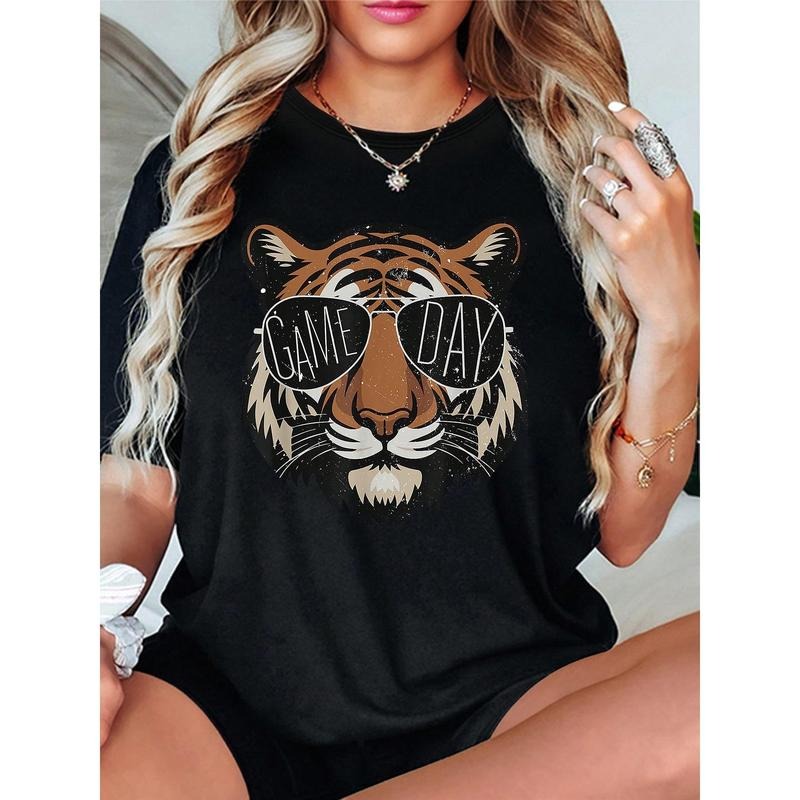 Game Day Tiger Glasses Print Casual Crew Neck Medium - Adult & Kids T-Shirts, Sweatshirts & Hoodies apparel design preview 1