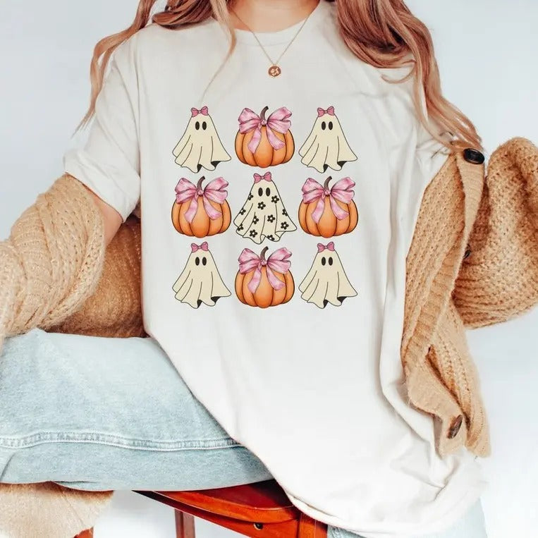 Ghost Pumpkin Print Round Neck Casual Drop Shoulder - Adult & Kids T-Shirts, Sweatshirts & Hoodies apparel design preview 1
