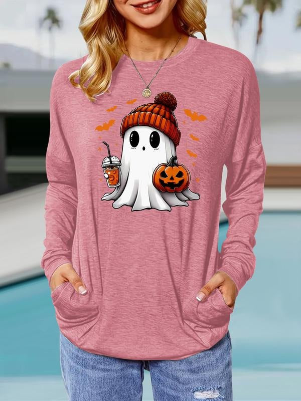 Ghost Print Round Neck Loose Fit Halloween - Adult & Kids T-Shirts, Sweatshirts & Hoodies apparel design preview 1