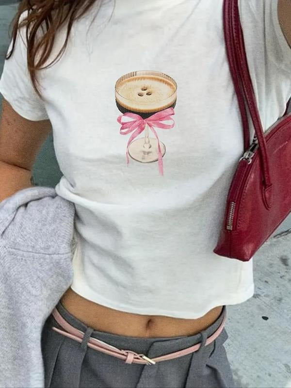 Goblet Bow Print Round Neck Crop Y2K Casual Short - Adult & Kids T-Shirts, Sweatshirts & Hoodies apparel design preview 1