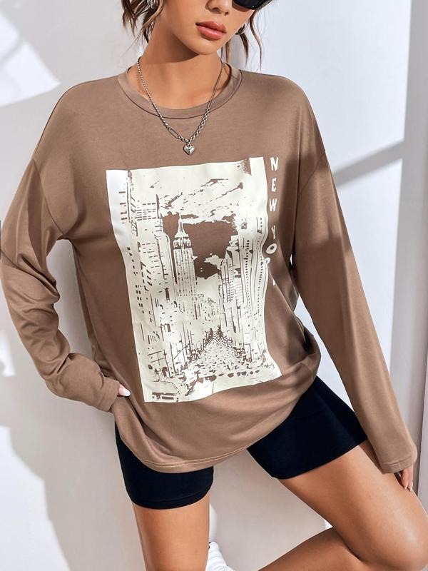 Print Drop Shoulder Casual Round Neck Spring Fall Top - Adult & Kids T-Shirts, Sweatshirts & Hoodies apparel design preview 1