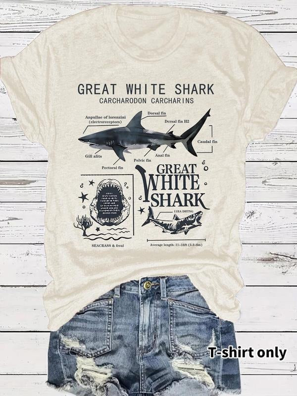 Great Shark Print Round Neck Vintage Casual Short - Adult & Kids T-Shirts, Sweatshirts & Hoodies apparel design preview 1