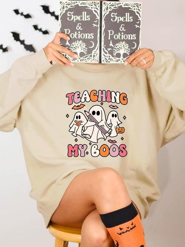 Halloween Cartoon Ghost Letter Print Drop Shoulder - Adult & Kids T-Shirts, Sweatshirts & Hoodies apparel design preview 1