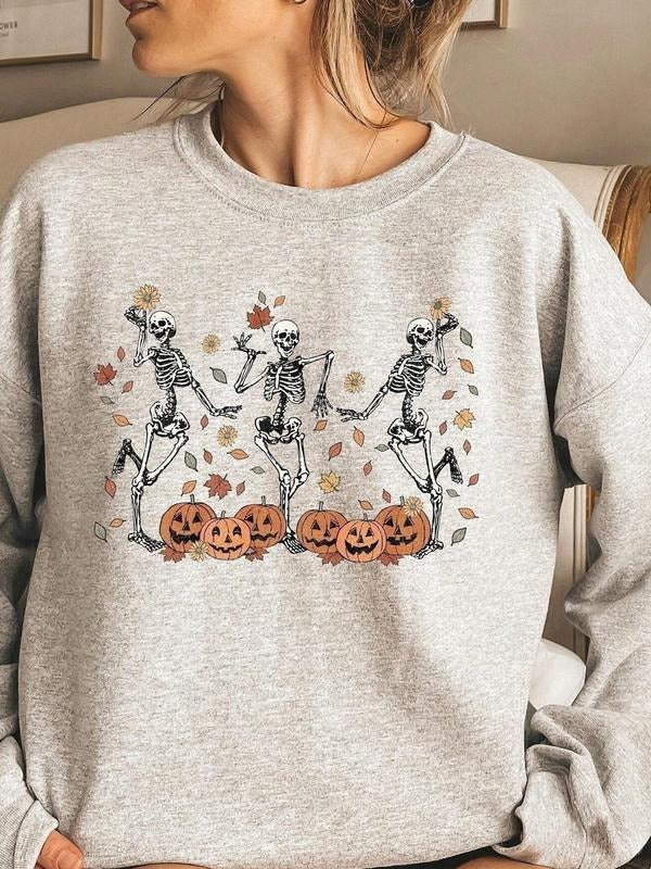 Halloween Dancing Skeleton Print Casual Round Neck - Adult & Kids T-Shirts, Sweatshirts & Hoodies apparel design preview 1