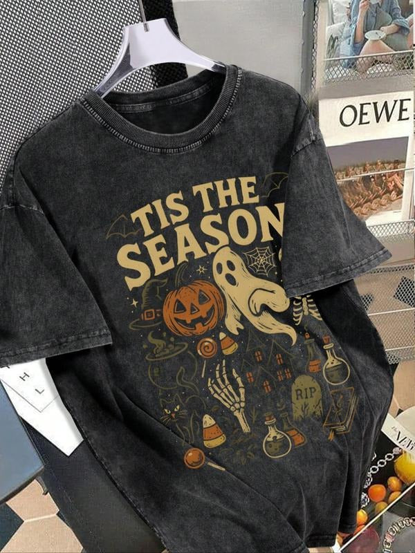 Halloween Ghost Letter Print Vintage Washed Loose Fit - Adult & Kids T-Shirts, Sweatshirts & Hoodies apparel design preview 1