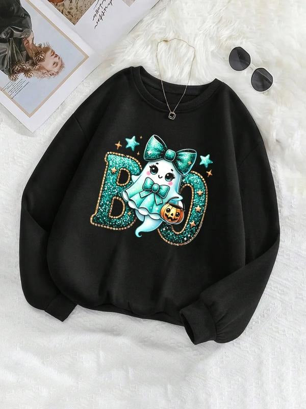 Halloween Ghost Print Fitted Casual Round Neck Top - Adult & Kids T-Shirts, Sweatshirts & Hoodies apparel design preview 1