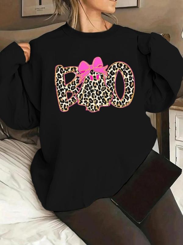 Halloween Ghost Print Fleece Casual Round Neck Top - Adult & Kids T-Shirts, Sweatshirts & Hoodies apparel design preview 1