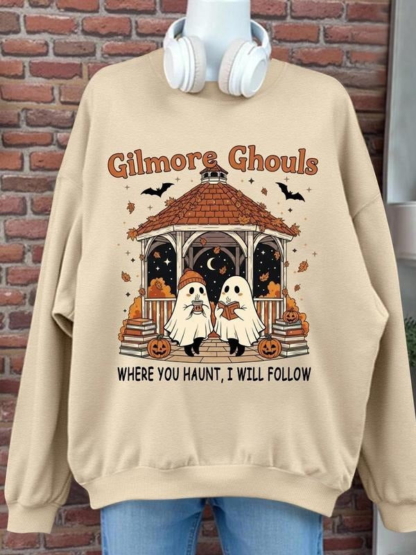 Halloween Ghost Print Casual Fitted Round Neck Jumper - Adult & Kids T-Shirts, Sweatshirts & Hoodies apparel design preview 1
