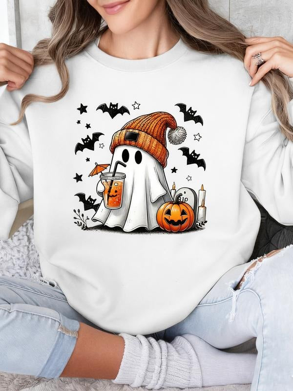 Halloween Ghost Print Casual Round Neck Fitted Jumper - Adult & Kids T-Shirts, Sweatshirts & Hoodies apparel design preview 1