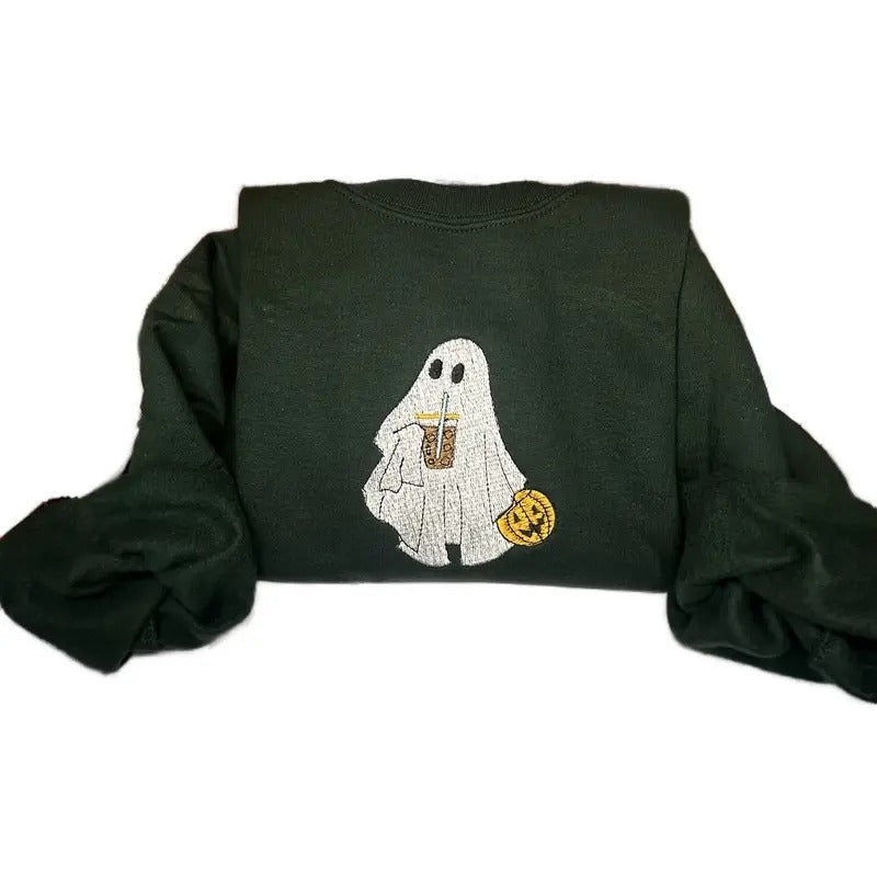 Halloween Iced Coffee Ghost Embroidery - Adult & Kids T-Shirts, Sweatshirts & Hoodies apparel design preview 1