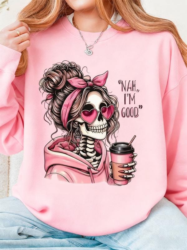 Halloween Party Skull Girl Holding Drink Print Casual - Adult & Kids T-Shirts, Sweatshirts & Hoodies apparel design preview 1