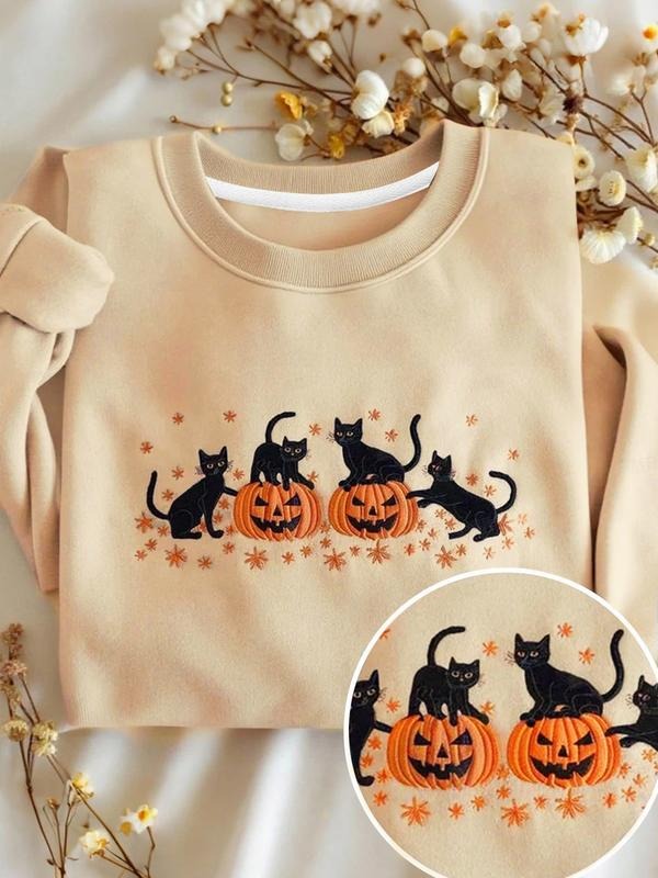 Halloween Pumpkin Cat Print Casual Fitted Round Neck - Adult & Kids T-Shirts, Sweatshirts & Hoodies apparel design preview 1