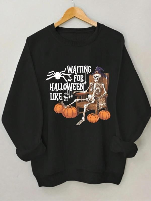 Halloween Skeleton Pumpkin Print Round Neck Casual - Adult & Kids T-Shirts, Sweatshirts & Hoodies apparel design preview 1
