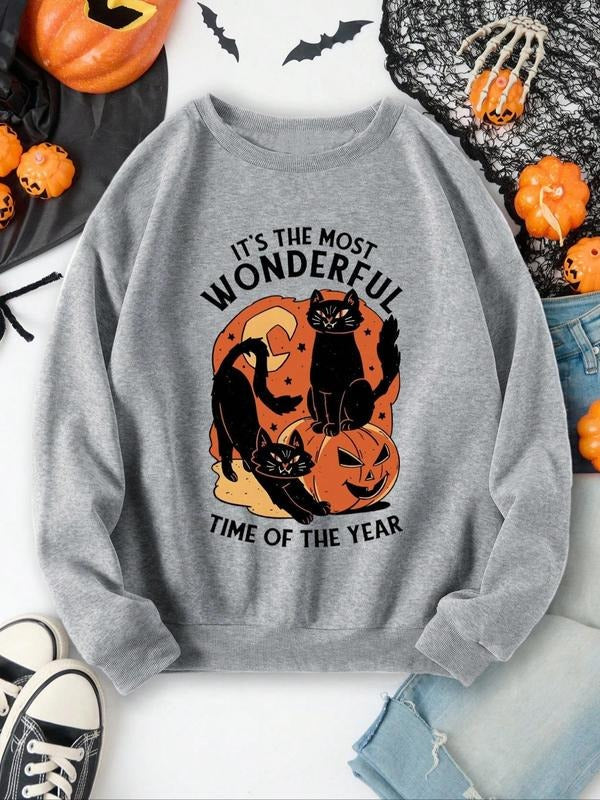 Halloween Themed Cat Pumpkin Print Drop Shoulder - Adult & Kids T-Shirts, Sweatshirts & Hoodies apparel design preview 1