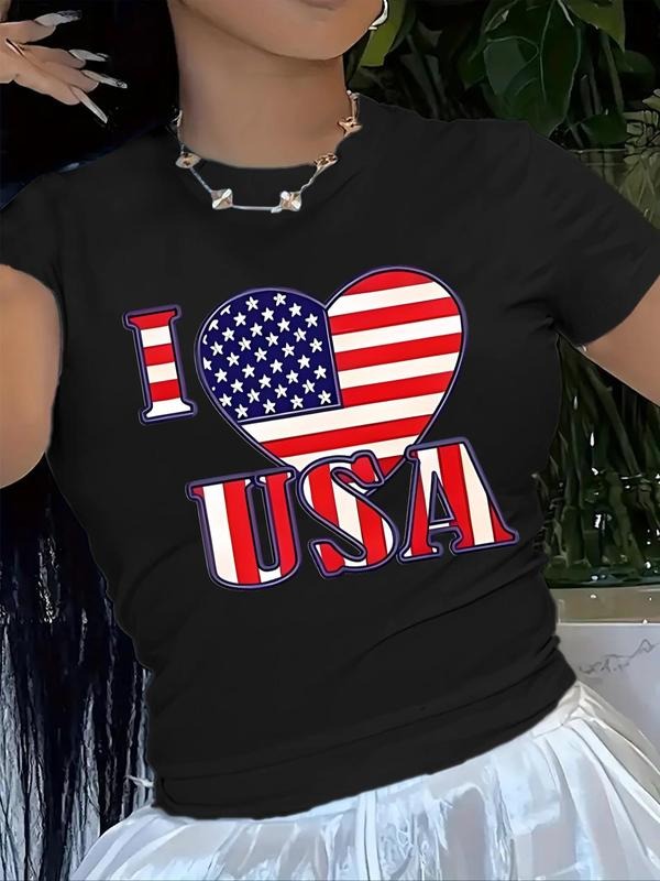 Heart I Love USA Slogan Print Round Neck American - Adult & Kids T-Shirts, Sweatshirts & Hoodies apparel design preview 1