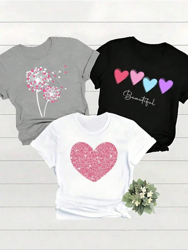 Heart Dandelion Print Round Neck Casual Short Sleeve - Adult & Kids T-Shirts, Sweatshirts & Hoodies apparel design preview 1