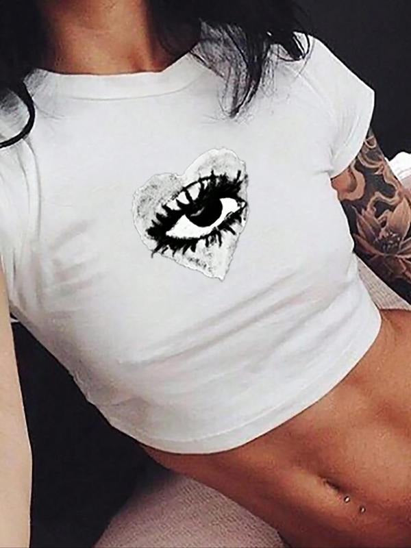 Heart Eye Print Round Neck Crop Casual Short Sleeve - Adult & Kids T-Shirts, Sweatshirts & Hoodies apparel design preview 1