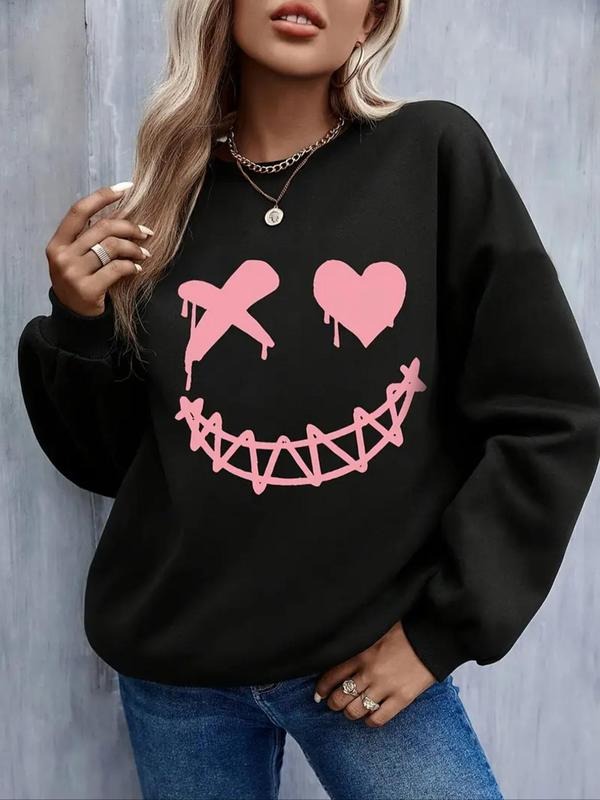 Heart Print Drop Shoulder Casual Round Neck Fall - Adult & Kids T-Shirts, Sweatshirts & Hoodies apparel design preview 1