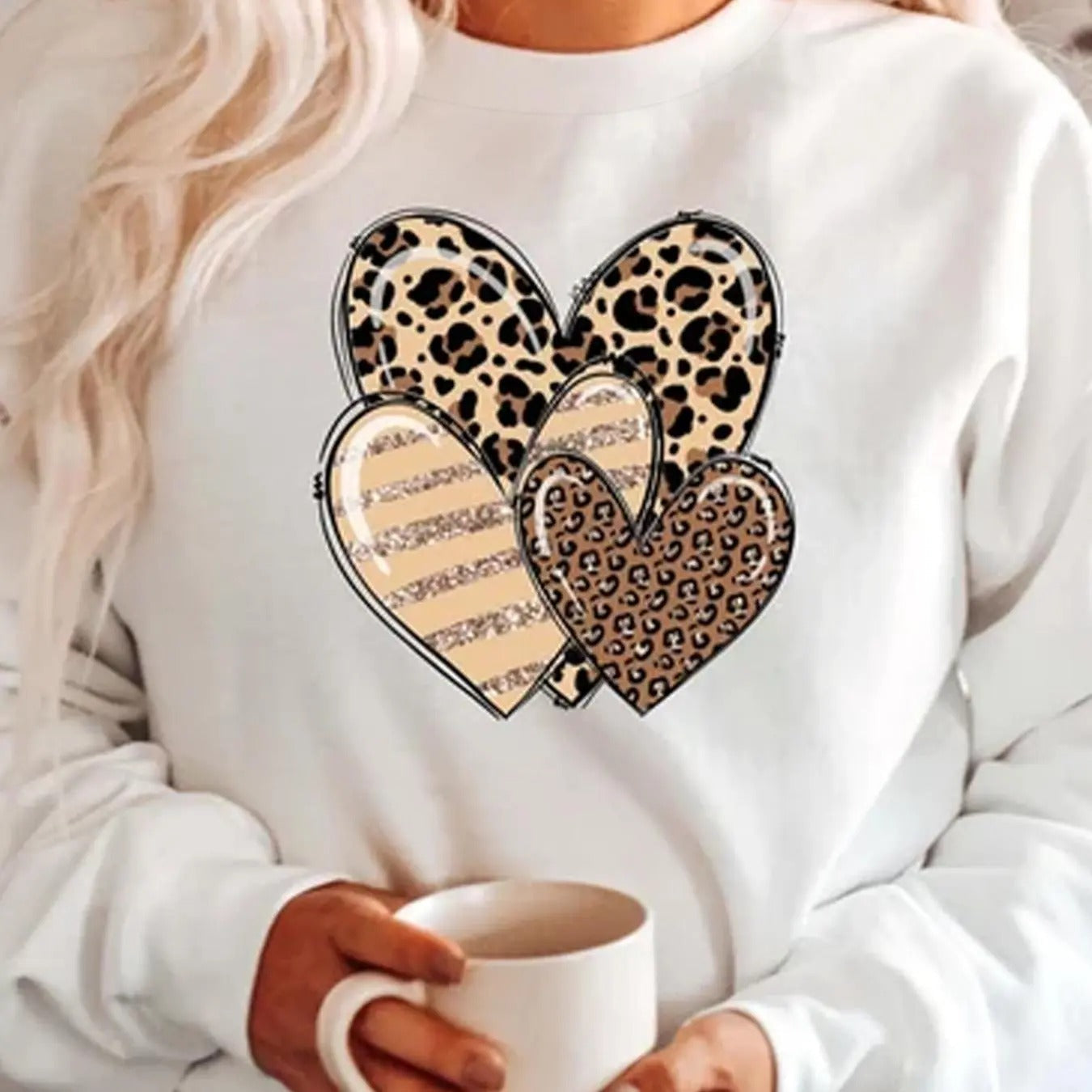 Heart Leopard Print Crew Neck Casual Fall Winter - Adult & Kids T-Shirts, Sweatshirts & Hoodies apparel design preview 1