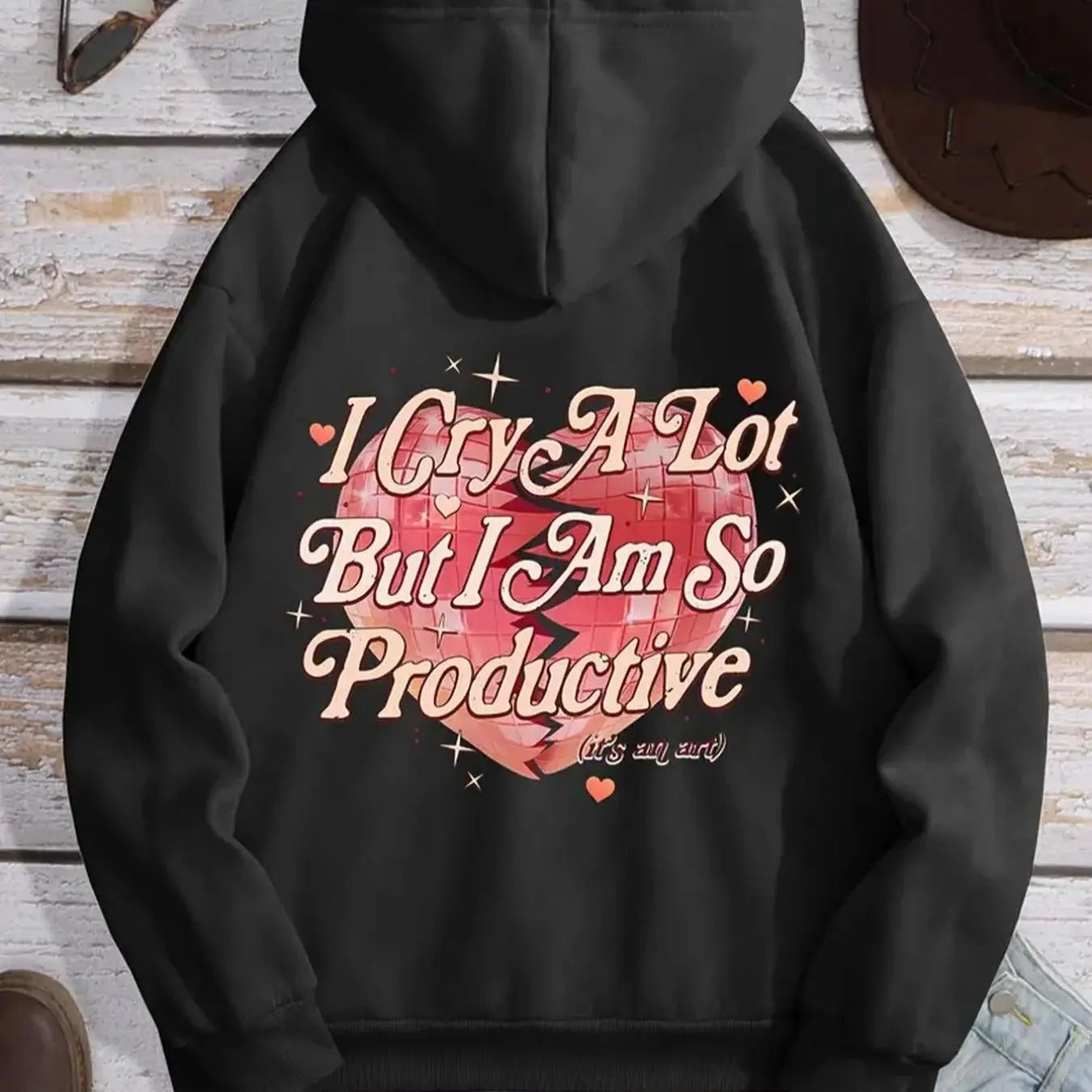 Heart Letter Print Drop Shoulder Casual Drawstring - Adult & Kids T-Shirts, Sweatshirts & Hoodies apparel design preview 1