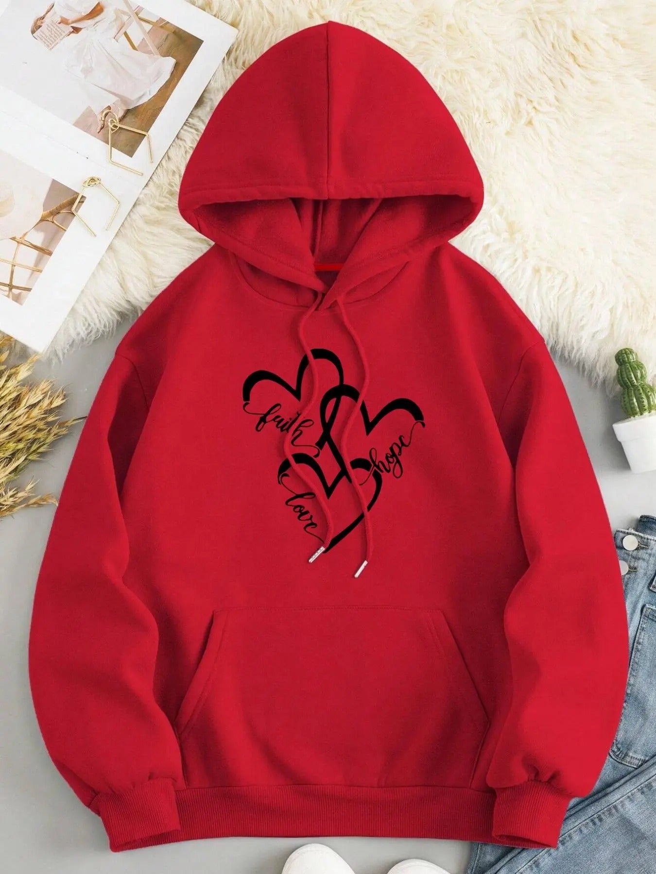 Heart Letter Print Drop Shoulder Casual Drawstring - Adult & Kids T-Shirts, Sweatshirts & Hoodies apparel design preview 1