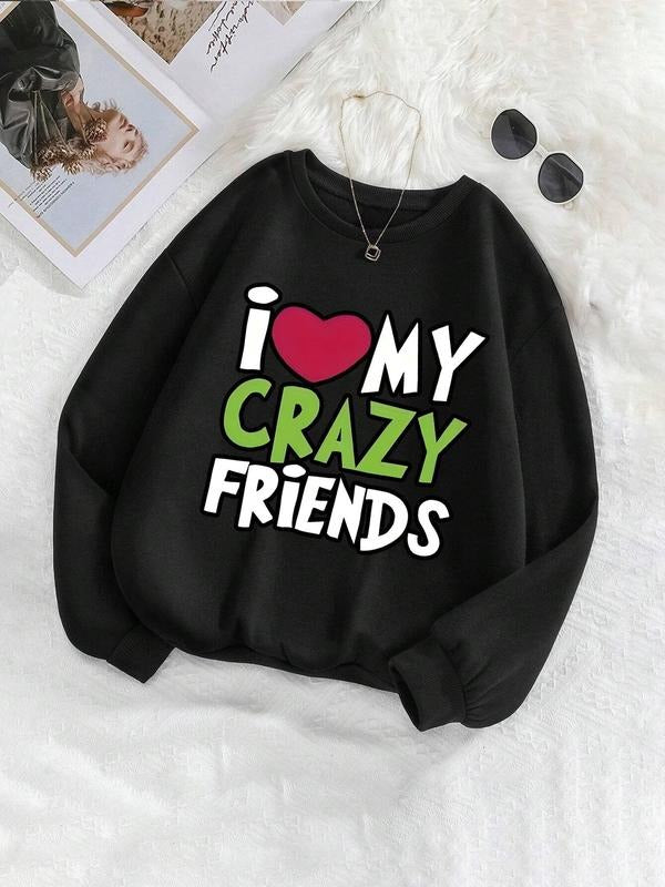 Heart Letter Print Drop Shoulder Casual Round Neck - Adult & Kids T-Shirts, Sweatshirts & Hoodies apparel design preview 1