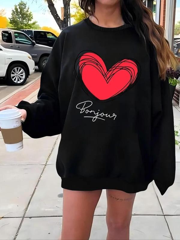Heart Letter Print Drop Shoulder Casual Round Neck - Adult & Kids T-Shirts, Sweatshirts & Hoodies apparel design preview 1