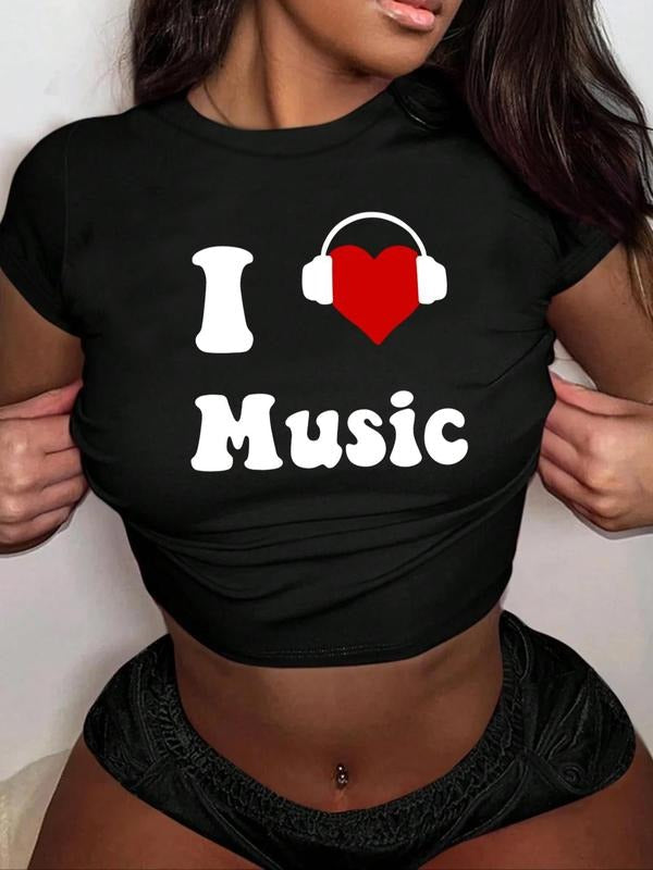 Heart Letter Print Round Neck Crop Casual Crew Short - Adult & Kids T-Shirts, Sweatshirts & Hoodies apparel design preview 1