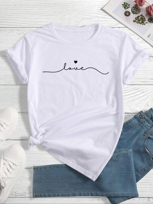 Heart Letter Print Round Neck Casual Short Sleeve - Adult & Kids T-Shirts, Sweatshirts & Hoodies apparel design preview 1