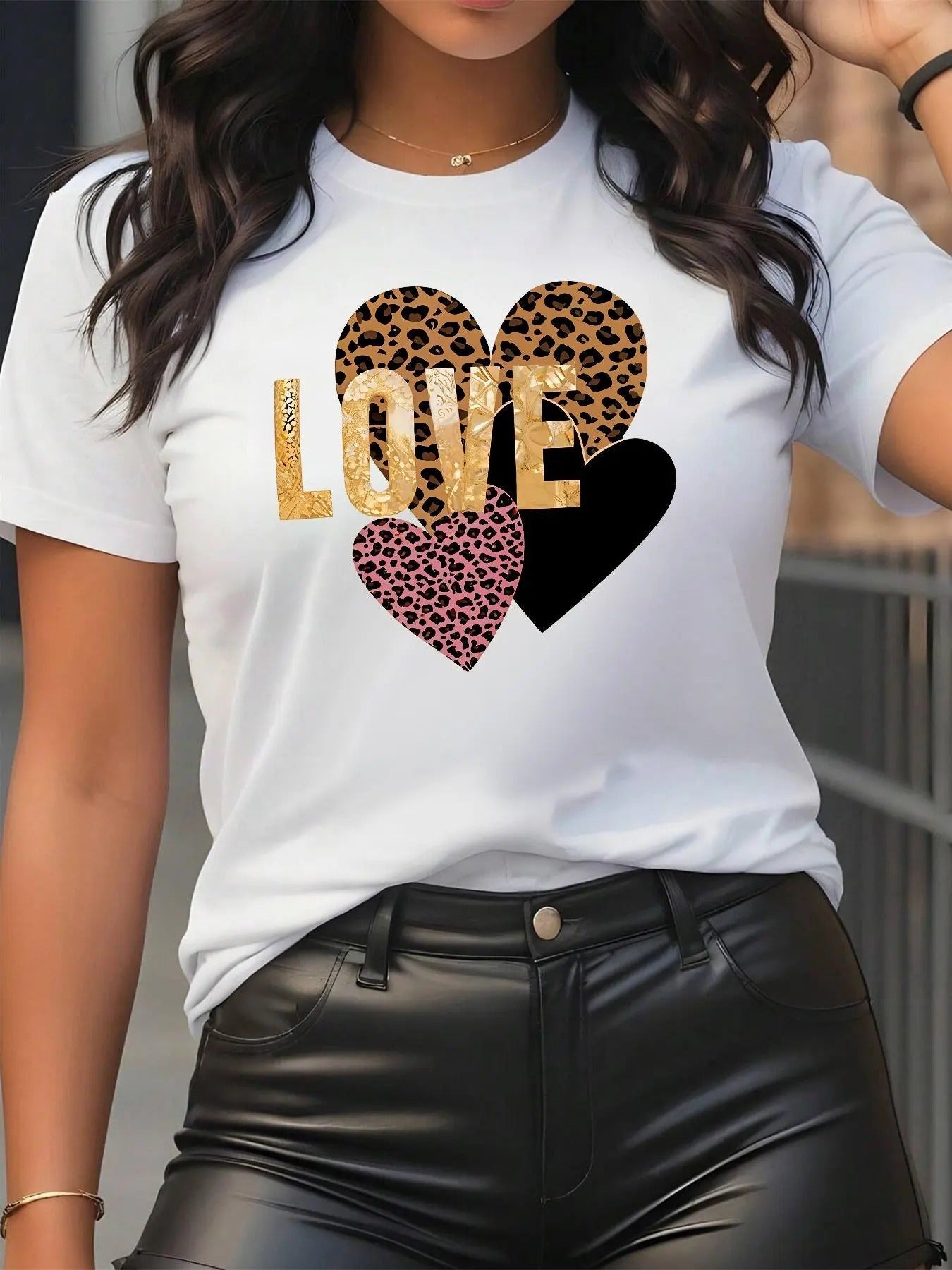 Heart Letter Print Round Neck Casual Leopard Crew - Adult & Kids T-Shirts, Sweatshirts & Hoodies apparel design preview 1