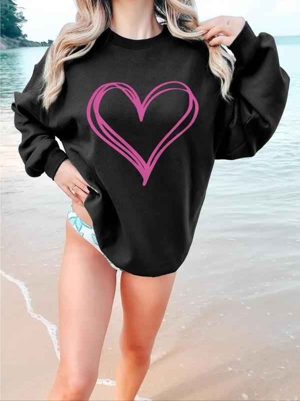 Heart Print Crew Neck Casual Fall Winter Clothes - Adult & Kids T-Shirts, Sweatshirts & Hoodies apparel design preview 1