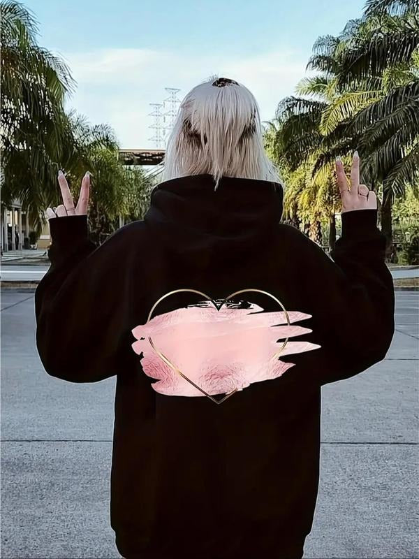 Heart Print Drop Shoulder Casual Drawstring Pocket - Adult & Kids T-Shirts, Sweatshirts & Hoodies apparel design preview 1